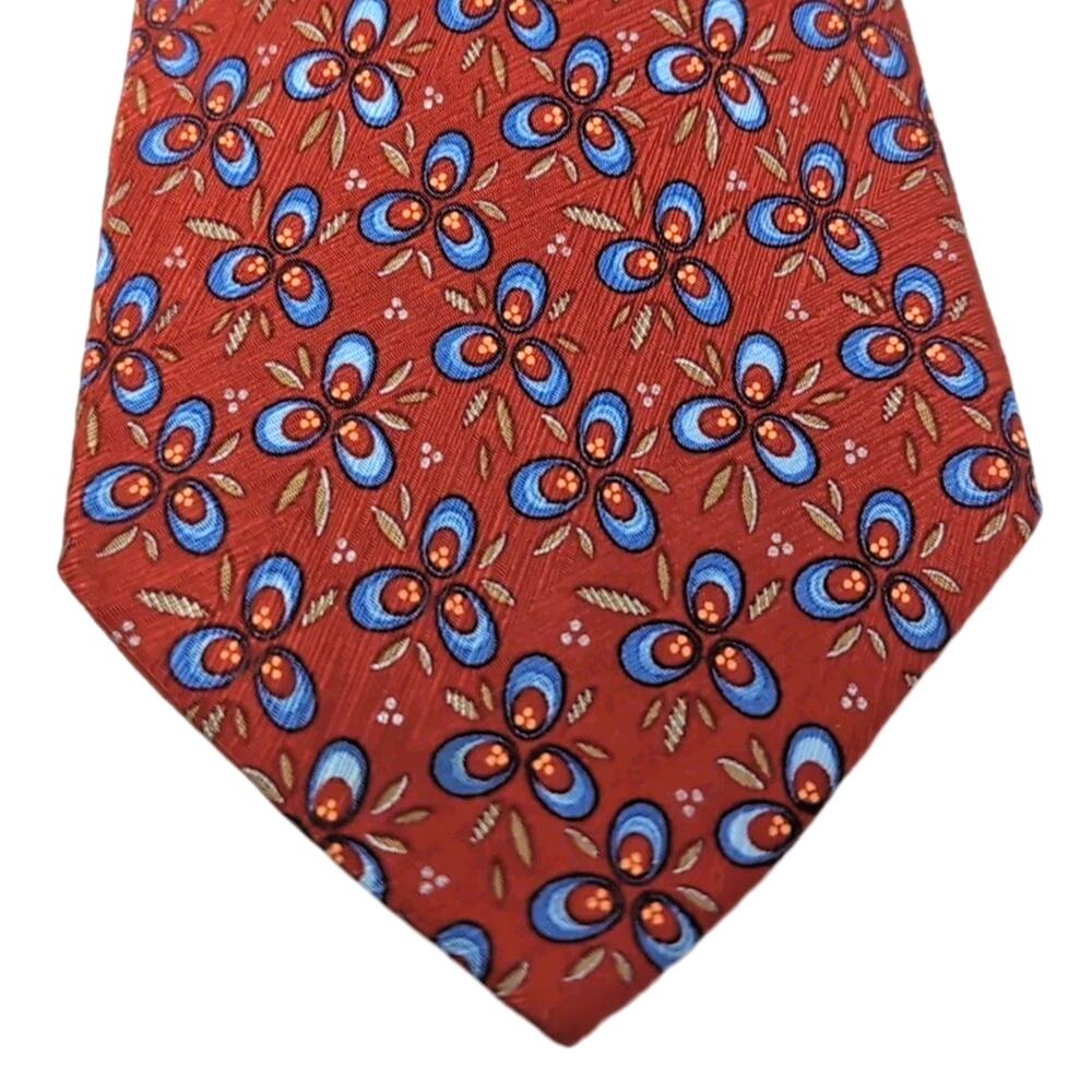 Ermenegildo Zegna Silk Luxury Tie Red Blue Abstract Print 58 in Long 3.5 in Wide